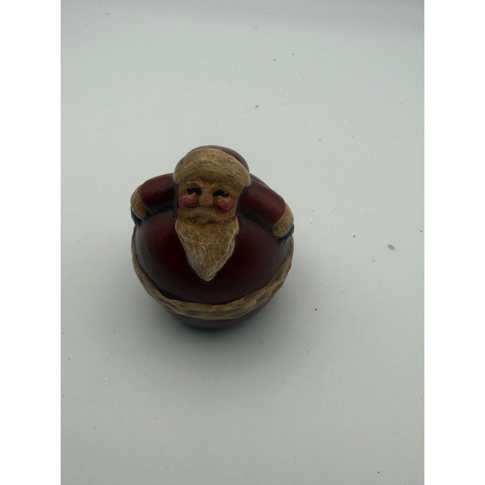 Vintage Round Santa Claus Figurine Hand Painted Rustic Christmas Decor 2.25in